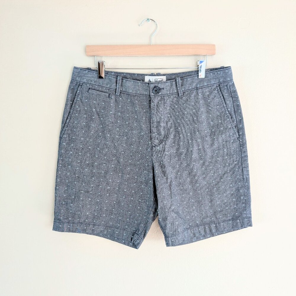 Original Penguin Mens Blue Chambray Chino Shorts Size 34 Beach Vacation Nautical